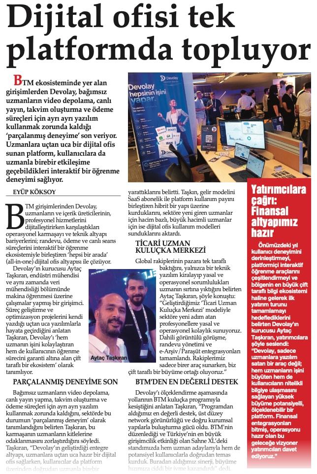 İstanbul Ticaret Gazetesi'nde Devolay ile ilgili 'Dijital ofisi tek platformda topluyor' haberi